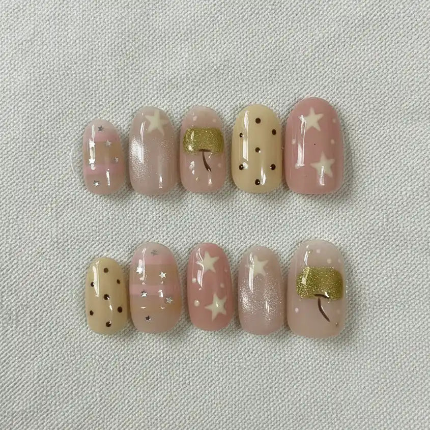 Sweet Bow Short Oval Press-On Nails for Typing & Commute | MOONLEE